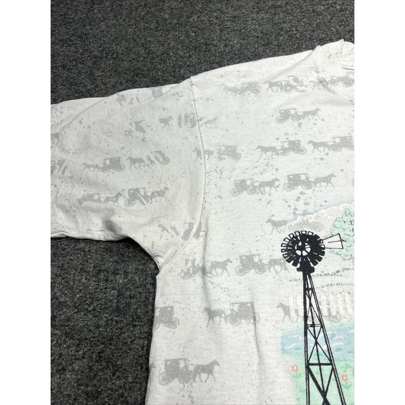 Vintage 90s White AOP Farmland Omish Graphic T-Shirt Single Stitch Size Large - Picture 3 of 10